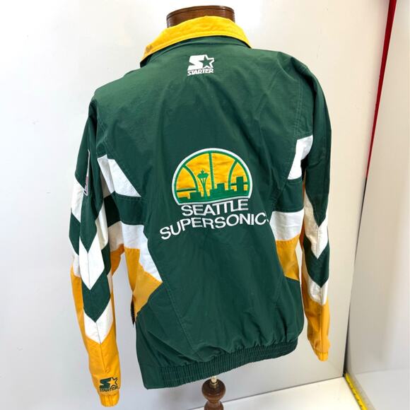 Vtg NBA Seattle Supersonics Green Gold Starter Quarter Zip Jacket Mens Lg - Picture 3 of 8